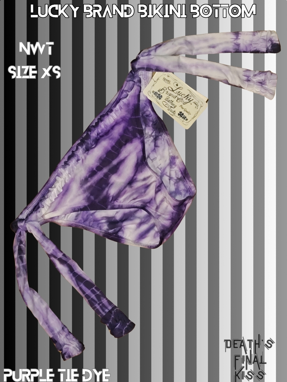 Lucky Brand Purple Tie-Dye Side Tie Ruffled Cheeky Bikini Bathing Swim Suit XS
